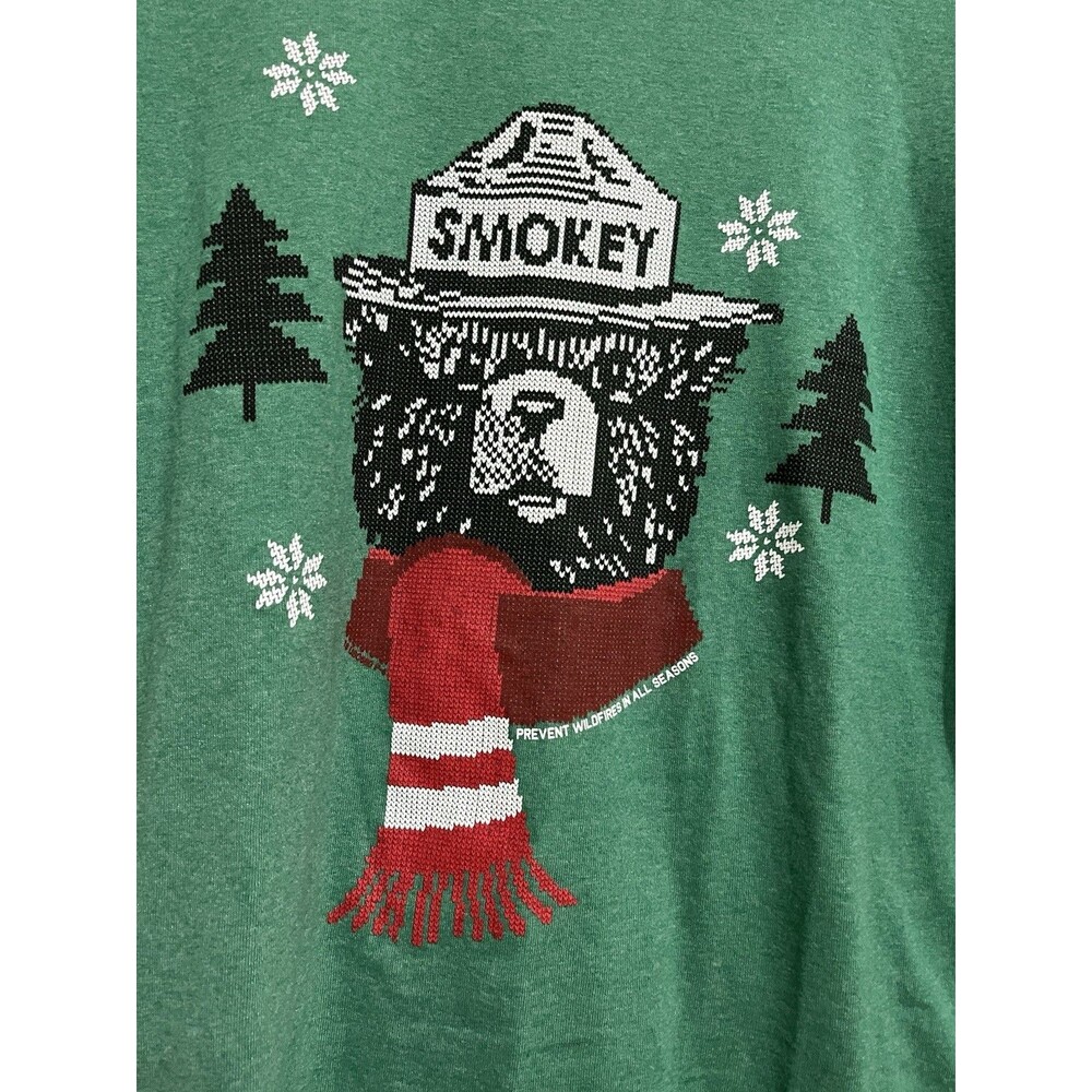 Smokey Bear Winter Ugly Christmas Sweater Style Green T-Shirt Delta Pro Weight M